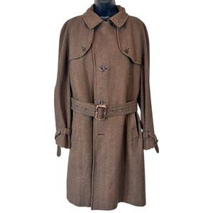 Aquascutum London Brown Tweed Pure Wool Dark Academia Trench Coat